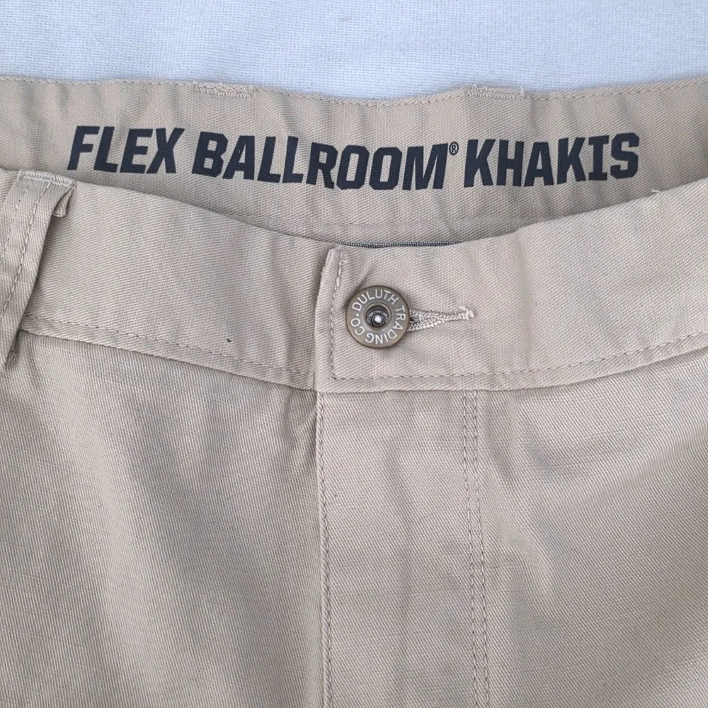 Duluth Trading Co Flex Ballroom Khakis Mens Trim Fit Tan Chino Pants Sz 36X31